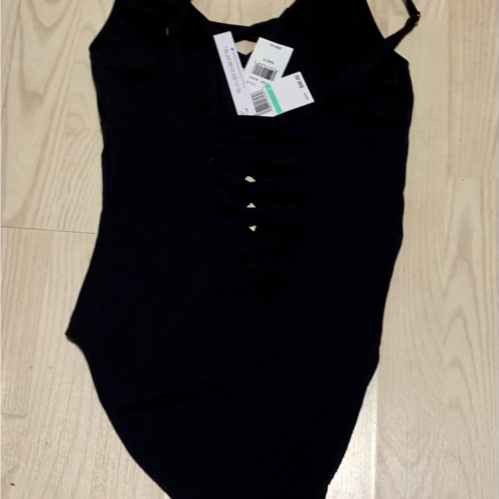 SOLD Bleu Rod Beattie Black Sleeveless Fitted Swim Bodysuit